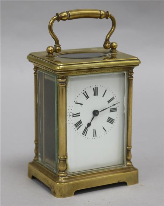 A French gilt brass carriage timepiece, with white Roman dial, height 11cm